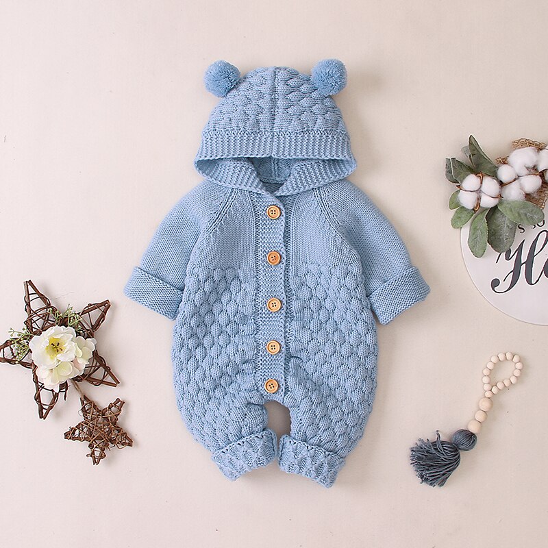 Herfst Baby Baby Meisjes Lange Mouw Gebreide Solid Print Hoodie Rompertjes Trui Kinderen Jongens Jumpsuit: L / 18m