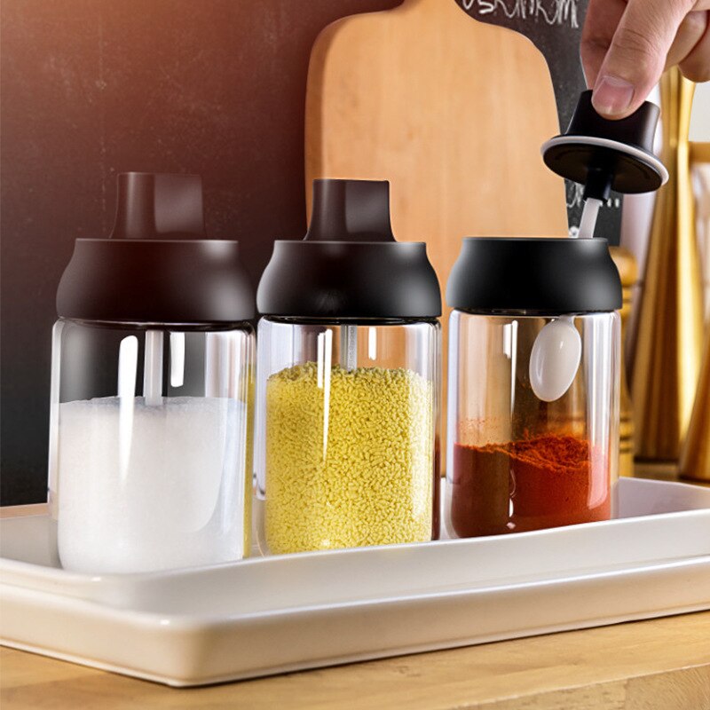 Kitchen Glass Spice Jars With Lid Herbs Soy Sauce Oil Bottle With Label Paper Salt And Pepper Shakers Set Seasoning Organizer