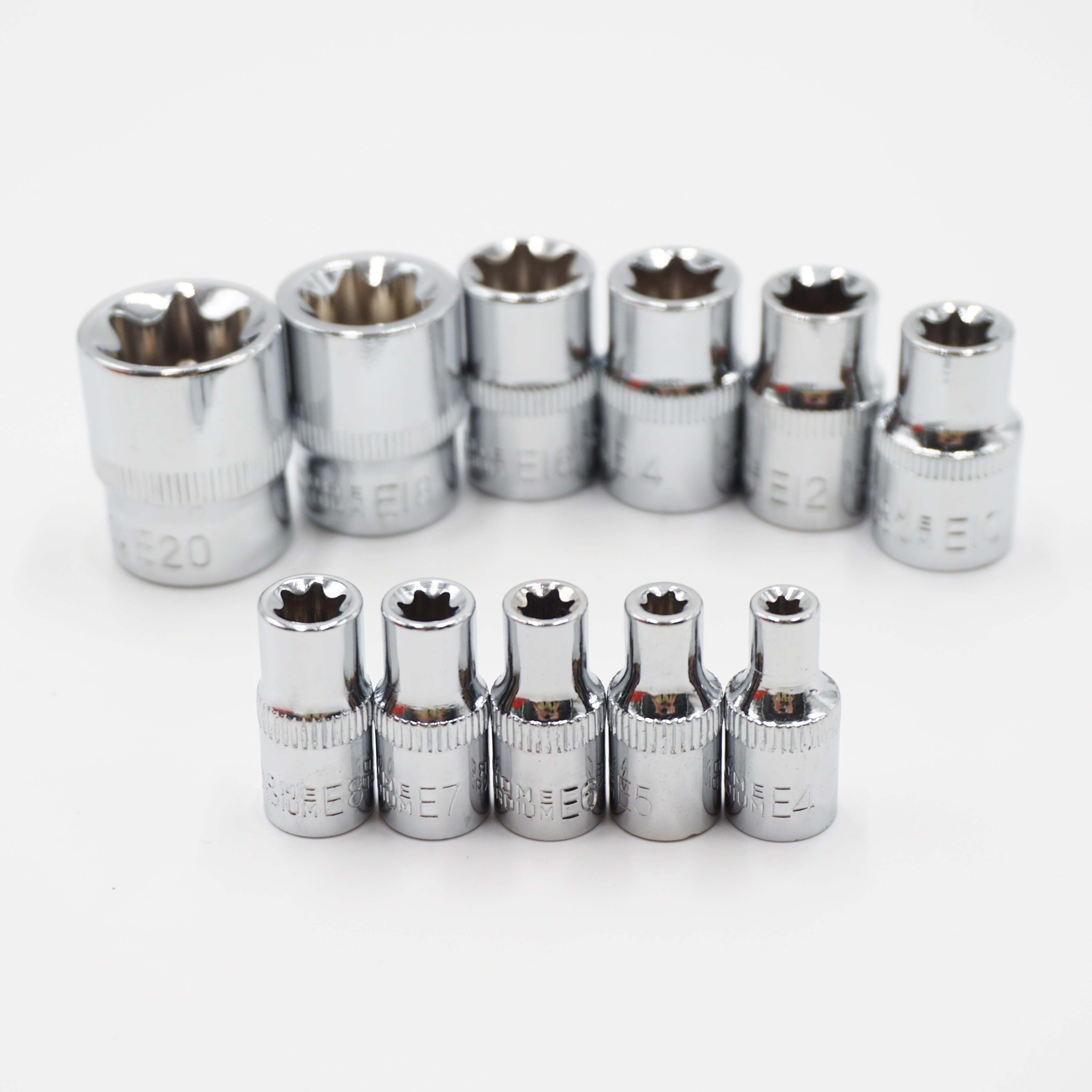 douille torx femelle Jeu de douilles Torx Star 1/4 3/8 douilles torx femelles de type E Tête de clé E4 E5 E6 E7 E8 E10 E12 E14 E16 E18 E20 prises Outils de réparation automobile