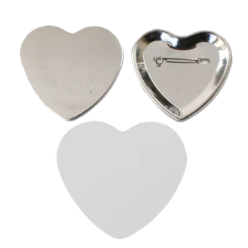 Heart Shape 57x52mm Blank 100 Sets Pin Back Metal Button Supply Materials for All Steel Badge Button Maker Holder
