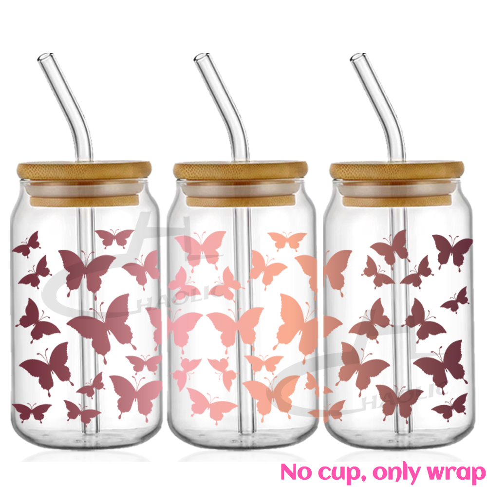 Hermosa mariposa flor UV DTF tazas envoltura pegatina DIY etiqueta transferencia pegatina impresión impermeable