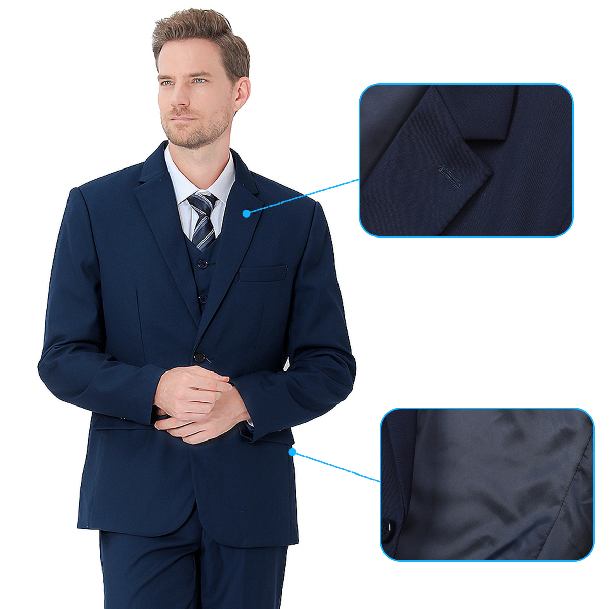 Man Navy Blue Blazer Jacket Men Business Office Wedding Suit Easter Church Birthday Party Outfit Piano Daily Black Set