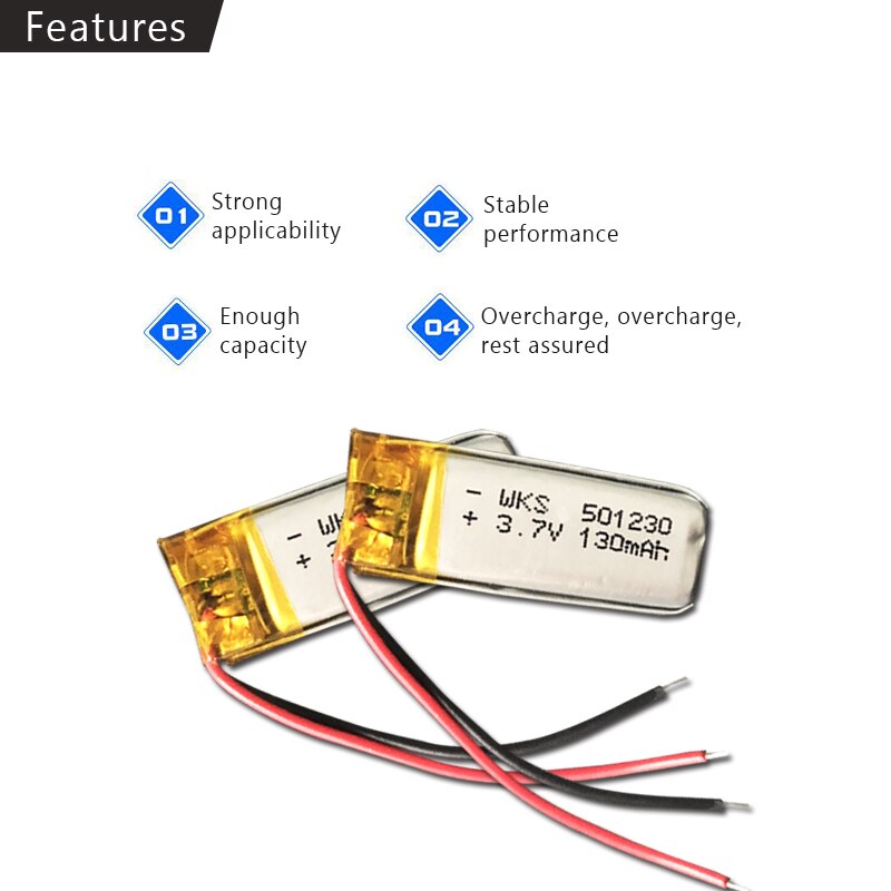 Lipo cells 3,7 V batería recargable de 501230 mah, batería de polímero de litio para MP3, MP4, GPS, Auriculares Bluetooth, altavoz, lápiz de lectura, 1/2/3 uds.