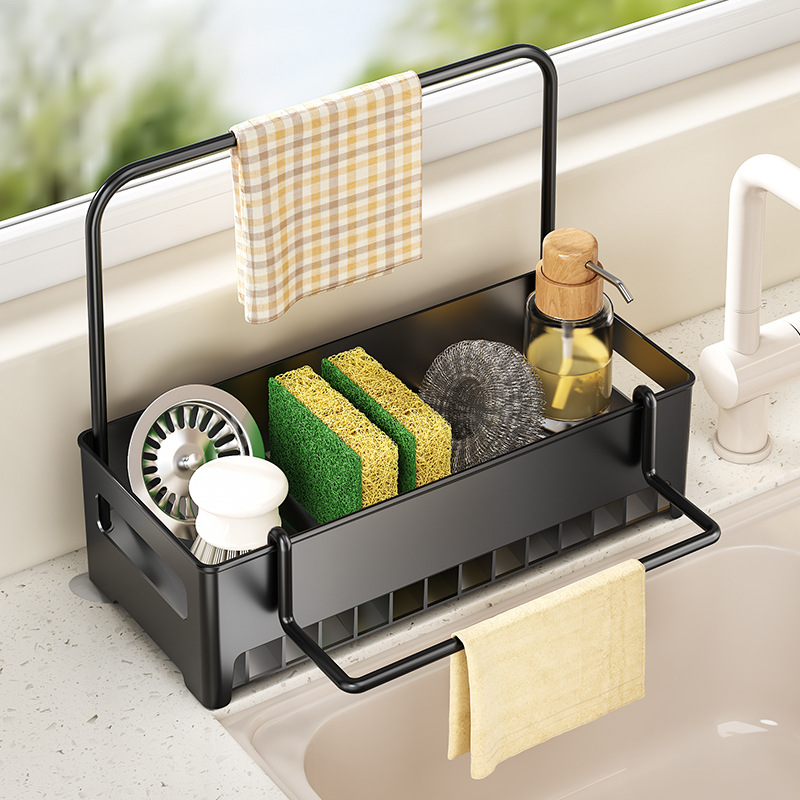 Kitchen Sink Organizer & Dish Sponge Holder with Detachable Tray - Multi-Functional Drain Rack for Dishcloths Storage Rack: DARK GRAY