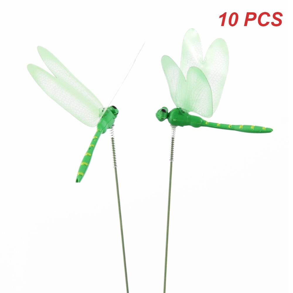 10 Stks/partij Kunstmatige Dragonfly Vlinders Tuin Decoratie Outdoor 3D Simulatie Dragonfly Stakes Yard Plant Gazon Decor Stok: Green