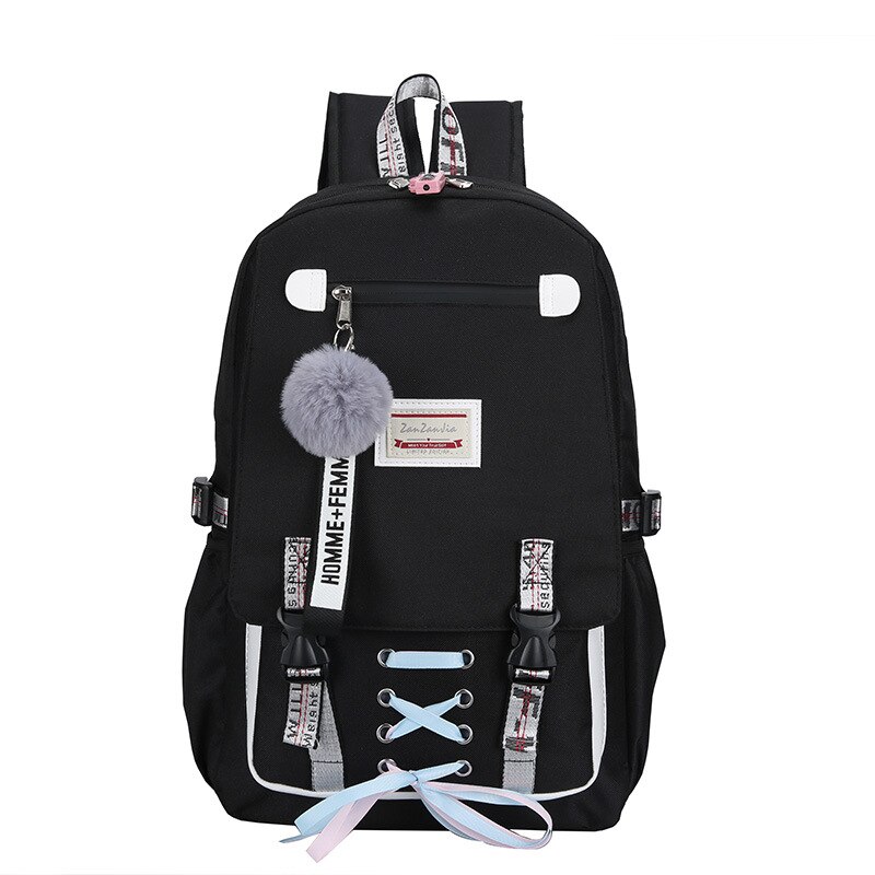 Casual Schooltassen Voor Meisjes Vrouwen Rugzakken School Rugzak Usb Opladen Schooltas Rugzak Kind Kids Bag Mochila: Black