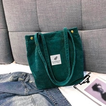 Transer Women Shoulder Bag High Capacity Corduroy Tote Ladies Pure Hand Bag Foldable Reusable Shopping Travel Beach Bag #YY: Green