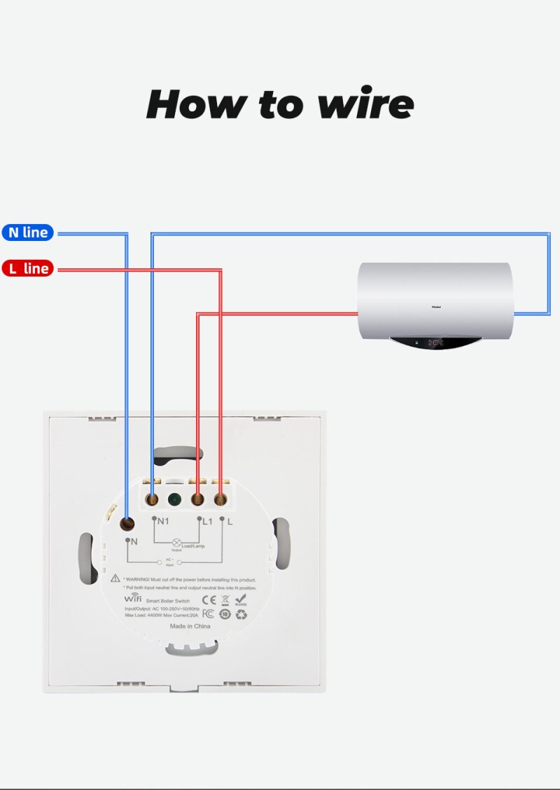 TUYA 20A Water Heater Switch Smart Wifi Touch Wall Switch Timing Remote Control Work With Google Switch Accessories