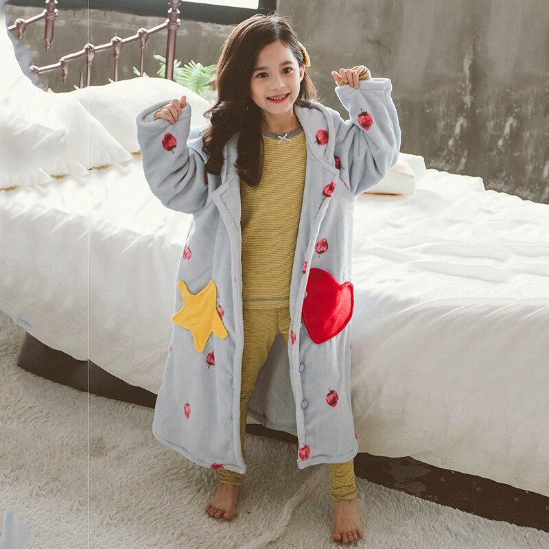 Bathrobe Shower Girls Teenage Long Sleeve Hooded Contrast Patch Pocket Shower Robes Strong Water Absorption Keep Dry Comfort