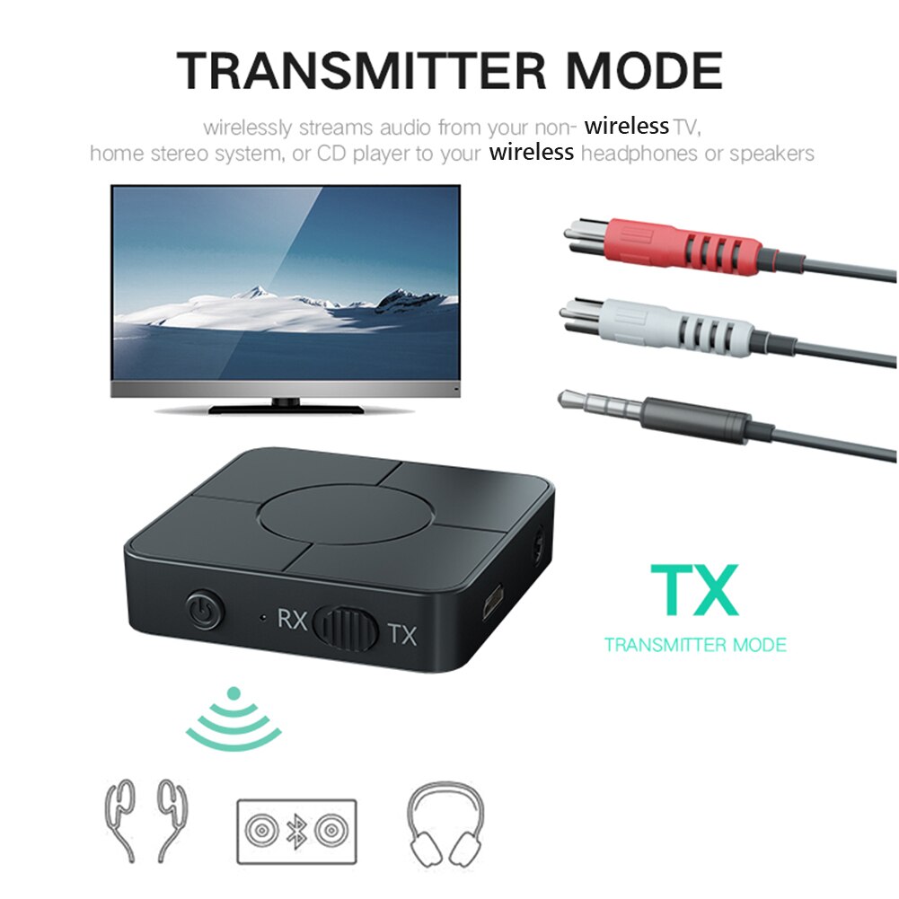 KN326 Bluetooth-compatible 5.0 Audio Transmitter Receiver 3.5mm AUX Jack RCA Wireless Music Audio Adapter with Mic for Car PC TV