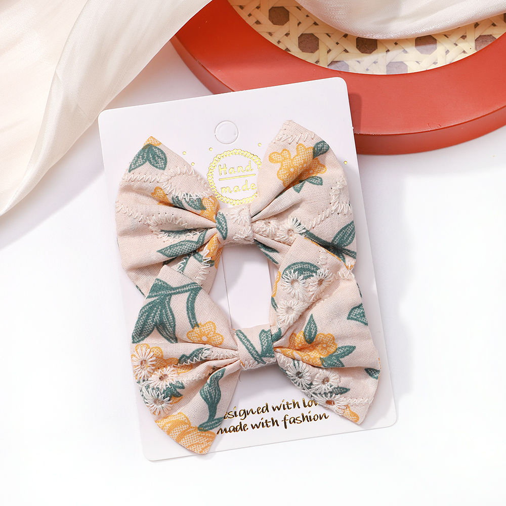 2 unids/set de pinzas para el cabello con lazos bordados, horquillas sólidas para niñas, pasadores de algodón hechos a mano, pasador de pelo de mariposa para niños, sombreros coreanos: Oro