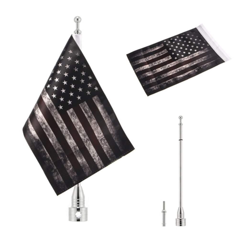 Mât de drapeau latéral réglable universel pour moto, 6x9 pouces, en Polyester, 8 drapeaux de pays pour la plupart: US silver 1
