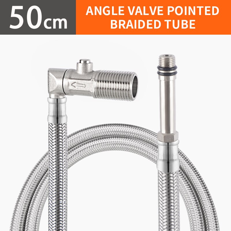 And Cold Water Faucet Inlet Pipe Angle Valve Pointed Stainless Steel Braided With Check Valve Integrated Hose: Length- 50cm
