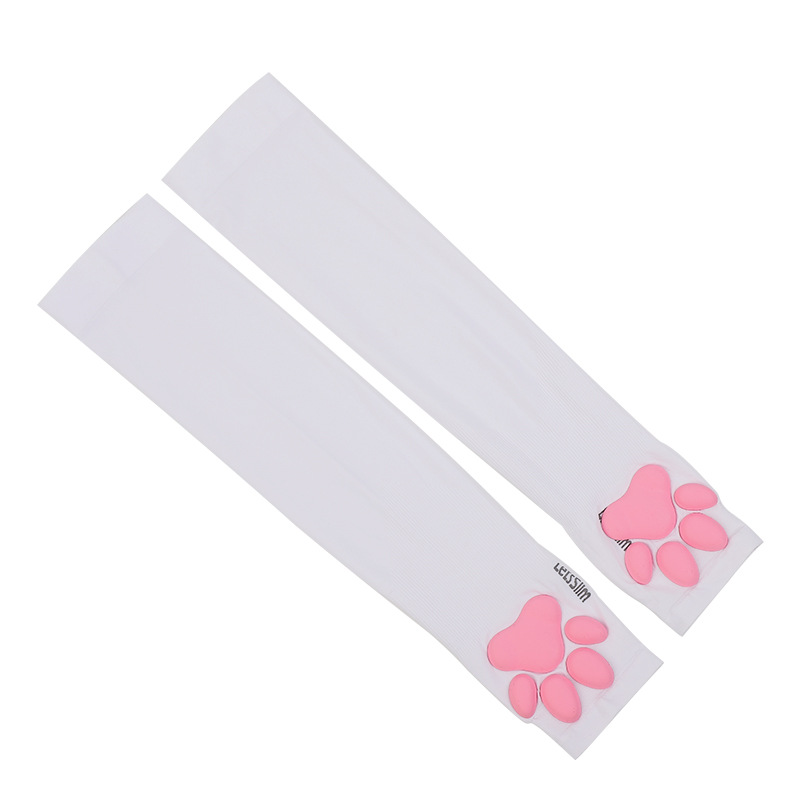 3D Cat Paw Sleeves Sun UV Protection Hand Protector Cover Arm Sleeves Lolita Cosplay Fingerless Glove Outdoor Half Finger Sleeve: Cat Paw-white