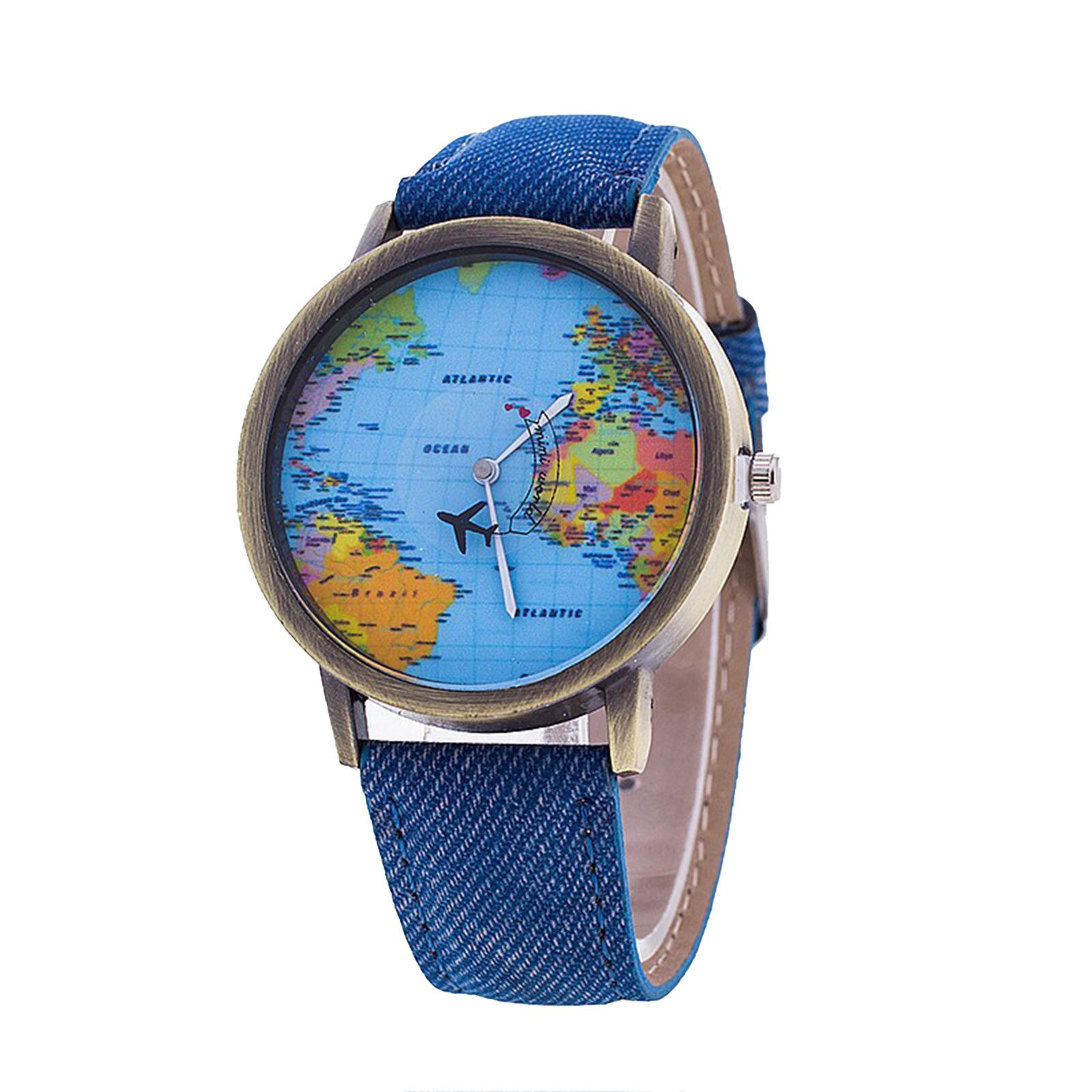 Retro Unisex Horloges Vliegtuig Kaart Horloge Creatieve Vrouwen En Mannen Quartz Horloge Klok: Blue