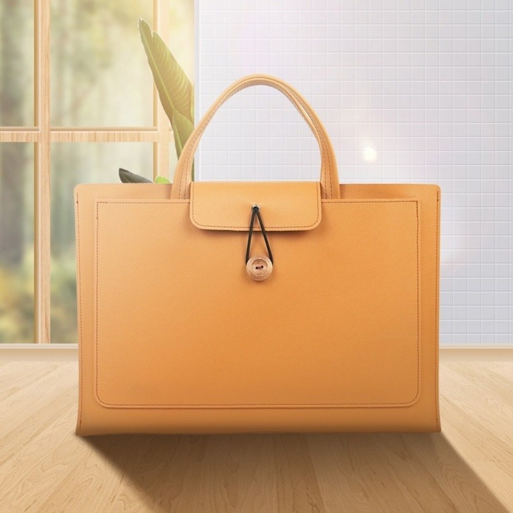 Portable Large Capacity Laptop Bag Rectangle PU Handheld Bag Solid Color With Storage Pocket Protective Bag Business Use