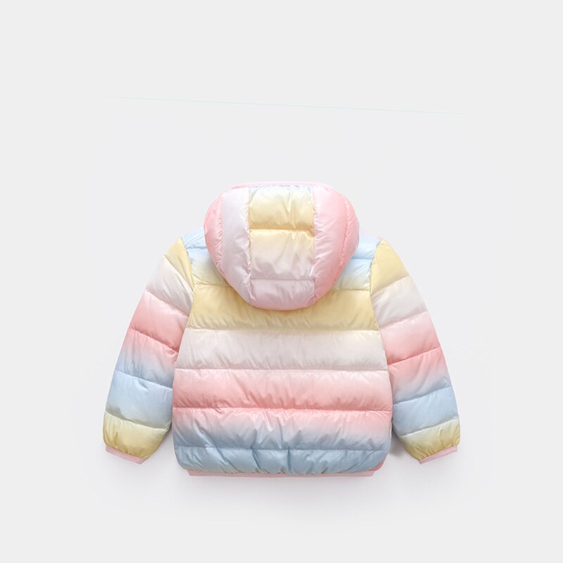 Kids Hooded Jassen Jongens Meisjes Winter Regenboog Kleuren Jas Baby Bovenkleding Voor Baby Warm Peuter Down Snowsuit 1-6years