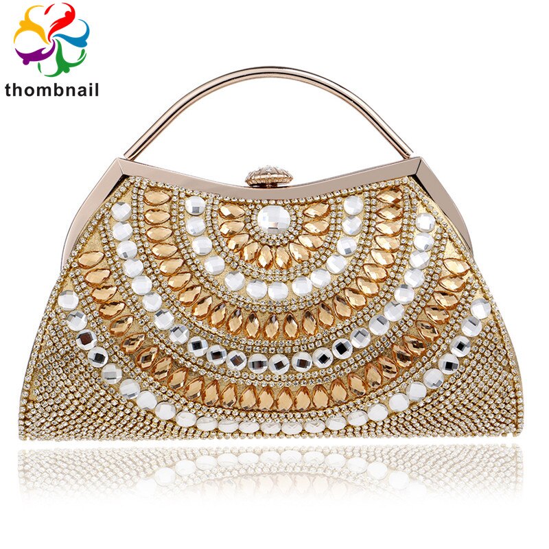 Zilveren kleur handtas bling portemonnee dames feest nachtclub avond clutch tas luxe diamant: Goud