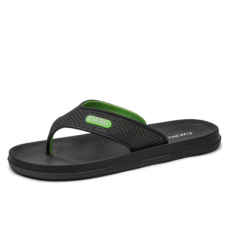 Summer Men Flip Flop Slippers Lightweight Beach Slides For Men: black green / 8