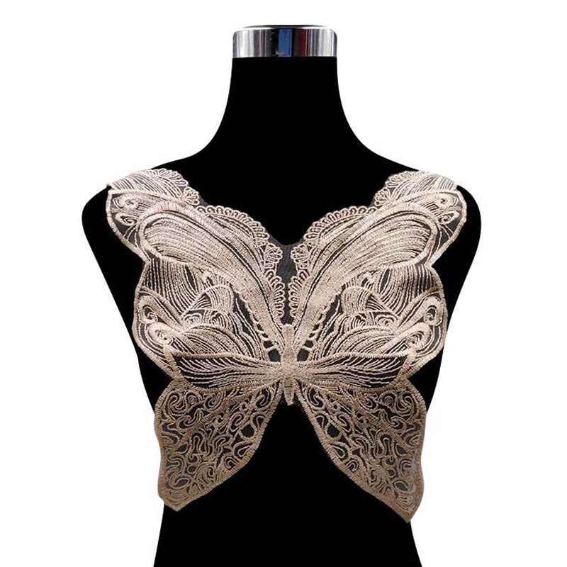 Tela de encaje de guipur para costura de ropa, apliques de cuello de mariposa, bordado, color negro