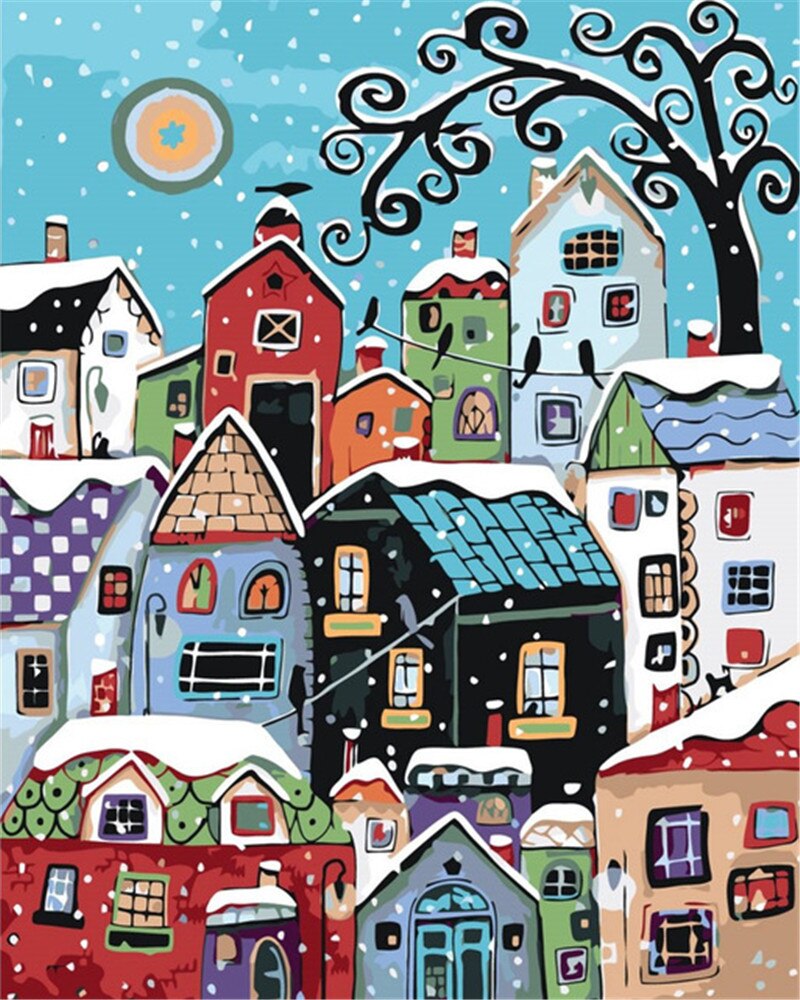 AZQSD Paint By Numbers For Adults House Oil Painting Art Draw By Number On Canvas Cartoon Hand Paint Kit Canvas Unframed: SZGD1-4861