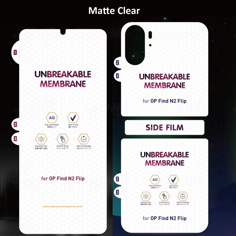 3 in 1 Front Back Matte Hydrogel Film For OPPO Find N2 N3 Flip 5G Soft Frosted HD Transparent Screen Protector Anti Fingerprint: High Definition / Lucent