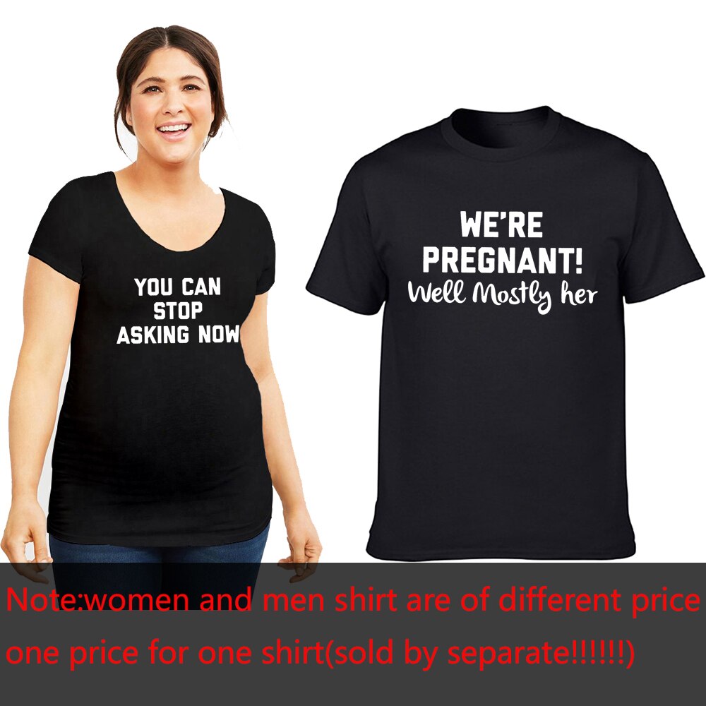 Vi& #39 ;er gravid, du kan stoppe med at spørge nu graviditetsmeddelelse t-shirt mor og far skjorte mor skal være mor far have på