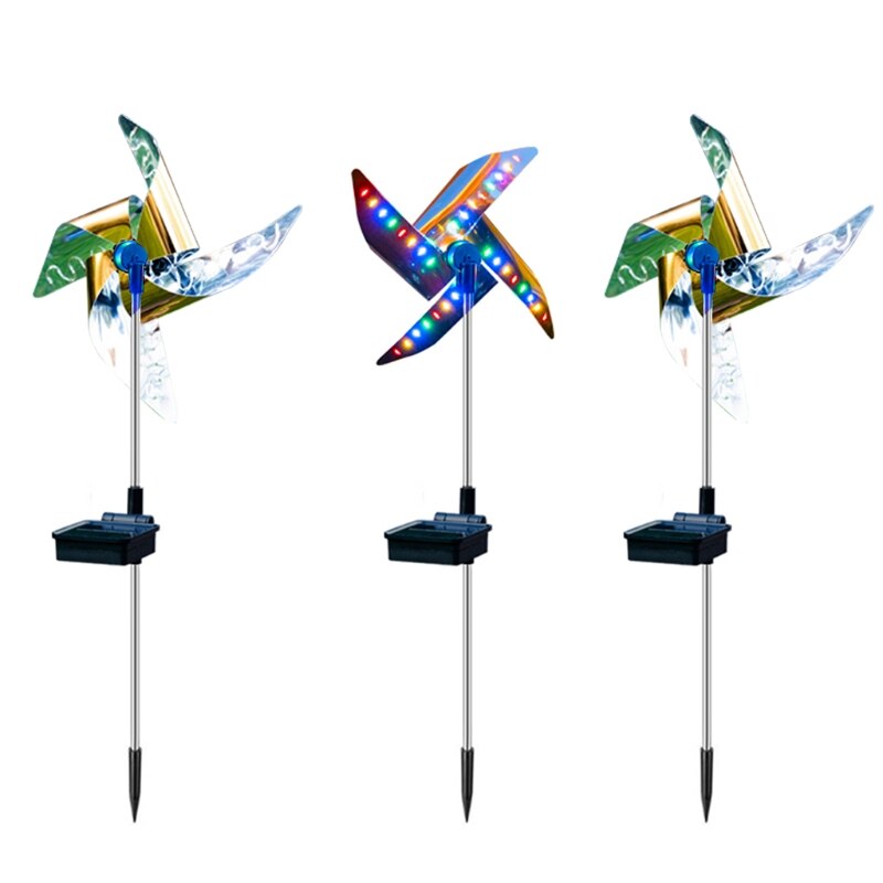 Solar Wind Spinner Garden Stake Pinwheels with 8 Lighting Modes LED Fairy Lights B2QD