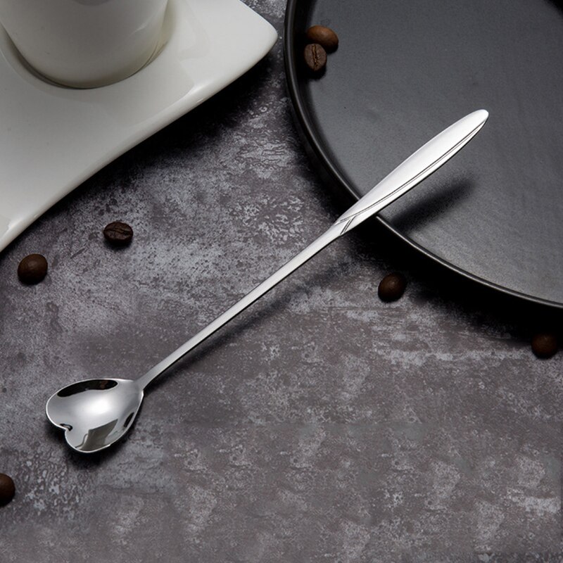Roestvrij Stalen Lepel Set Met Lange Handvat Bloemen Hartvorm Ice Thee Koffie Lepel Dessertlepel Keuken Drinken Servies: 1