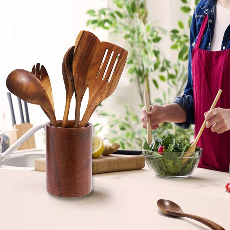 Porte-ustensile cuisine en bois support d'ustensiles de cuisine pour cuillères spatules comptoir Table à manger bureau