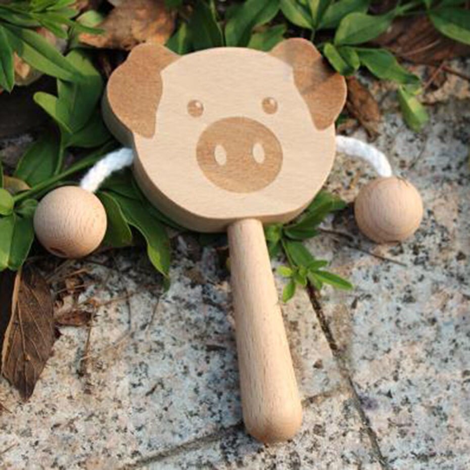 1 pc Beuken Speelgoed Rammelaar Chew Speelgoed Schattige Dieren Rammelaar Food Grade Materialen Pasgeboren Houten Kinderziektes Speelgoed Molaire Speelgoed: Pig