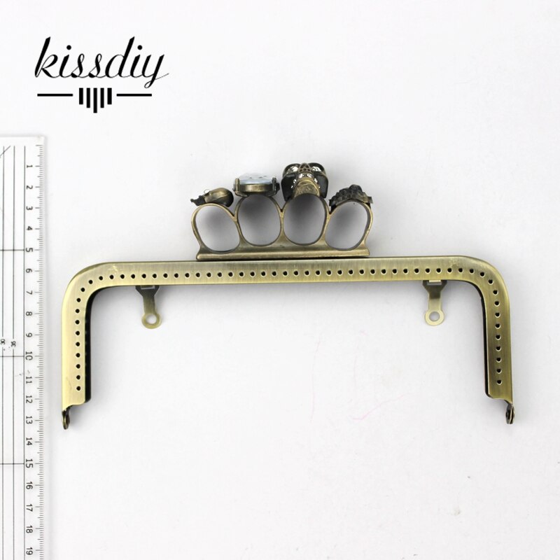 Kissdiy 20.5cm punk kranie hoved dekoration fingerring holder antik bronze pistol balck kyss lås håndtag diy taske tilbehør