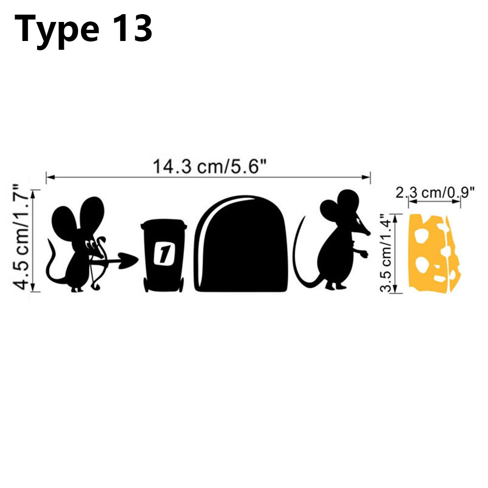1pc grappige verwijderbare cartoon muizengat muurstickers zwarte muizen patroon diy plint sticker trap muurschildering kamerhoek ornament: 13