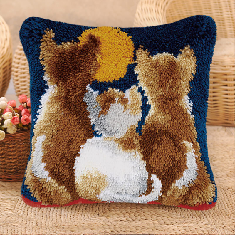 Serie de animales de dibujos animados hechos a mano, punto de cruz, almohada de punto de ganchillo DIY, alfombras bordadas de lana gruesa, Material de almohada sin terminar: BZ-233