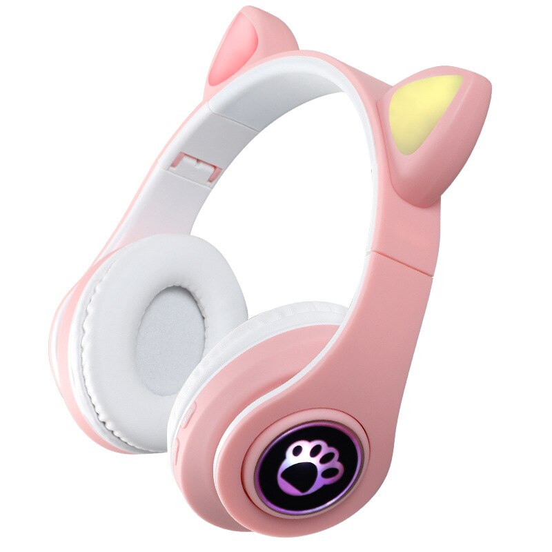 Wireless Headphone Bluetooth5.0 Headset Cat Ear Earphone LED Lights With Microphone For PC Laptop Phone: pink