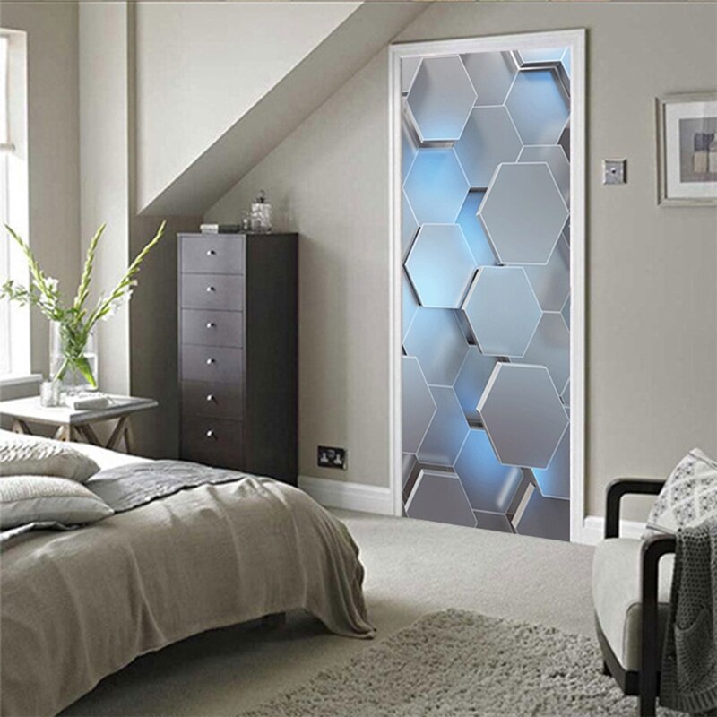 3D View Hexagon Door Sticker Peel and Stick Wallpaper Waterproof Removable Decal
