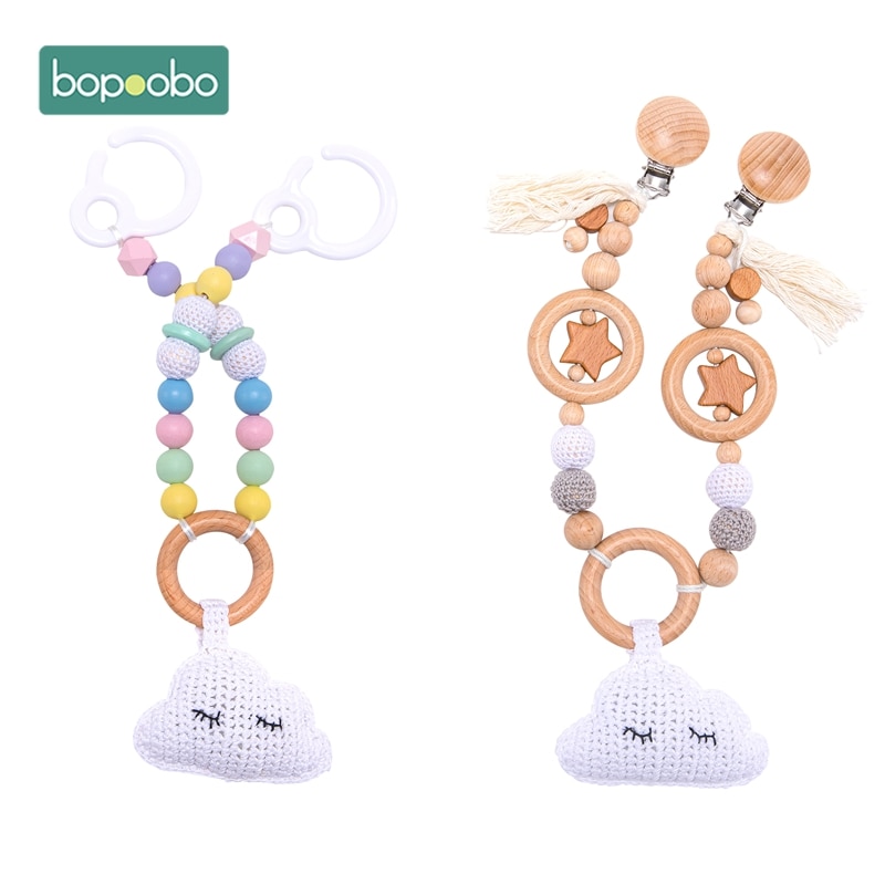 Bopoobo 1PC Crochet Cloud Baby Rattle Infant Toys For Crib Mobile Bed Bell Toy Pram Cart Chain Wooden Stroller Mobile Newborn