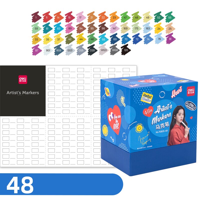 Deli Art Marker Set 24/36/48/60 Colors Dual Tip Art Marker Pens Fine Liner Markers Watercolor Drawing Painting Pen School: 48 Colors Pen