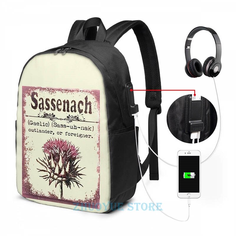 Grappige Grafische Print Outlander Sassenach Usb Lading Rugzak Mannen Schooltassen Vrouwen Tas Reizen Laptoptas