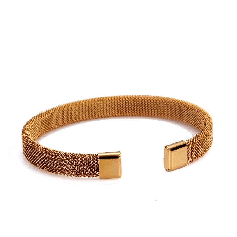 Trendy Vergulde Mesh Rvs Open Manchet Armbanden Man Vrouwen Sportieve Armbanden Sieraden: Gold
