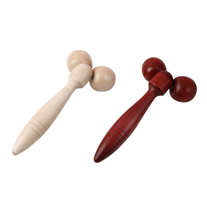 Manual Wooden Massage Equipment Face Roller Big Two Ball Massager Chiropractic Double Roller