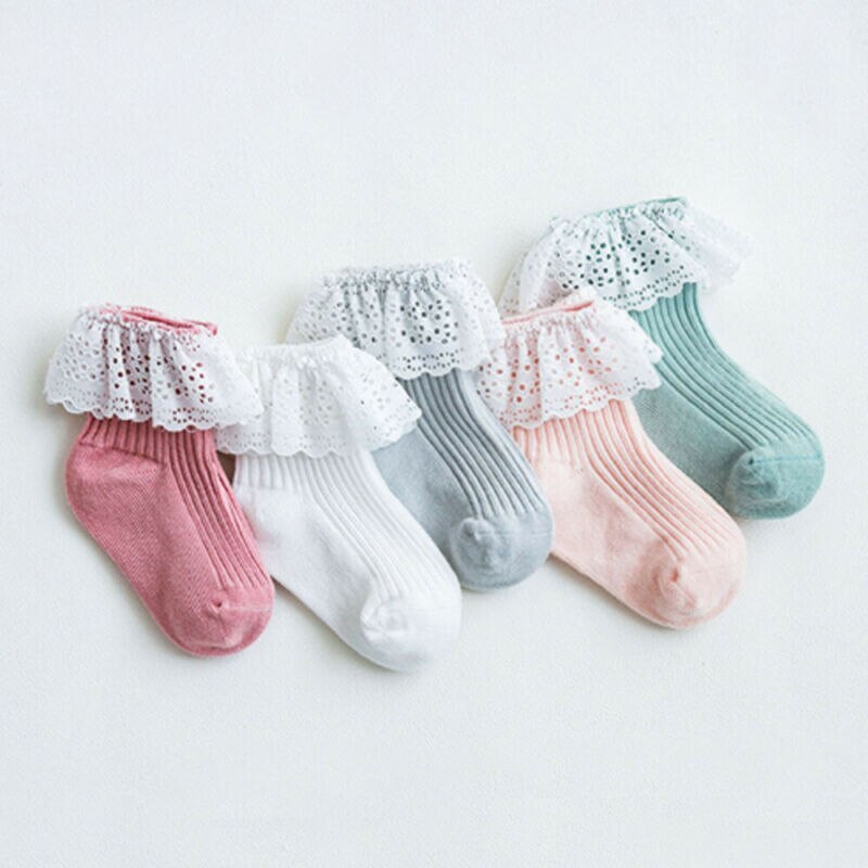 Children Accessories Ankle Fancy Retro Lace Ruffle Frilly Princess Cotton Beauty Socks Solid Rib Socks 6M-5T