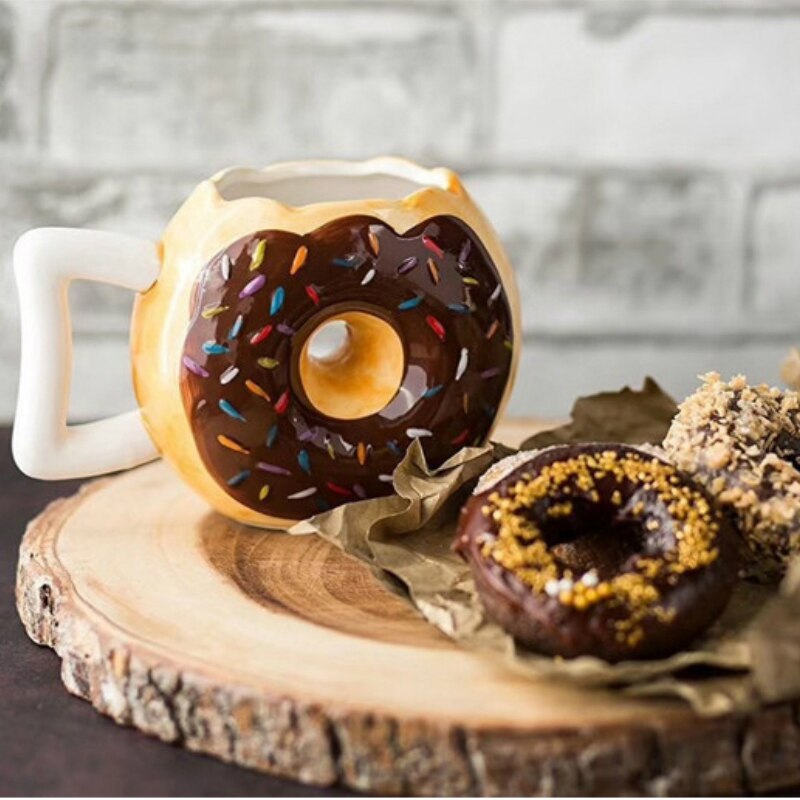Ceramic Cup Bread Donut Shape Mug Biscuit Milk Coffee Tea Mug with Handle Handmade Glass Office Home Desktop Decor Cup