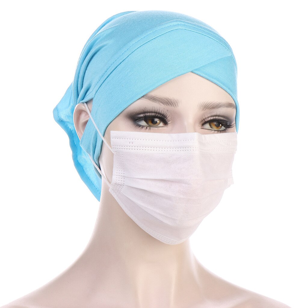 Turban torsadé intérieur Hijabs pour femmes musulmanes, couvre-chef croisé avec trous pour les oreilles, vêtements ethniques, casquette, masque, enveloppe de tête pour dames islamiques: Lake Blue