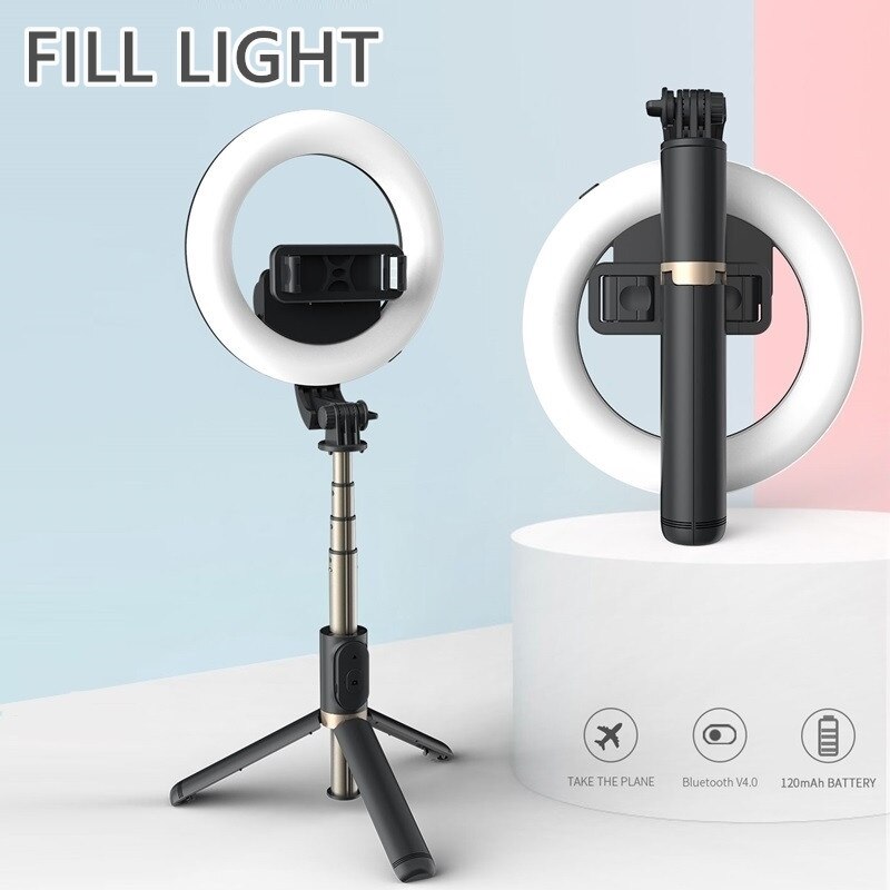 Roreta Selfie Ring Licht Draadloze Bluetooth Selfie Stok Met Licht Mini Statief Handheld Uitschuifbare Selfie Stok Met Afstandsbediening
