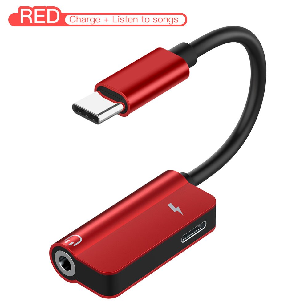 2 in 1 Verlichting Lader Luisteren Adapter Voor Type-C mobiele telefoon Splitter charger Connector voor Huawei Samsung usb c opladen: Red