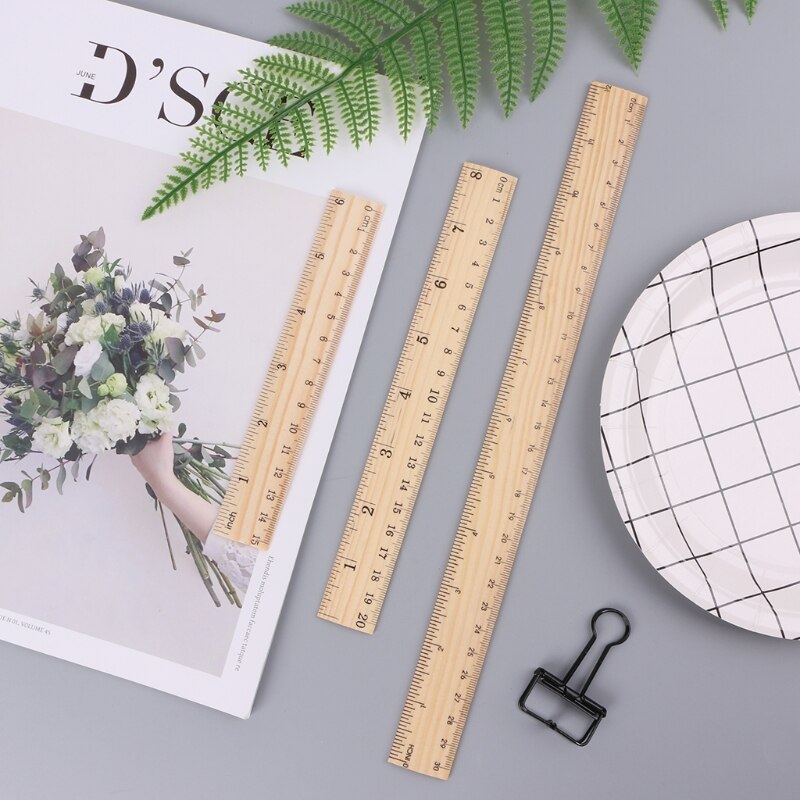 15cm 20cm 30cm Wooden Ruler Double Sided Student School Office Measuring Tool Q6PA