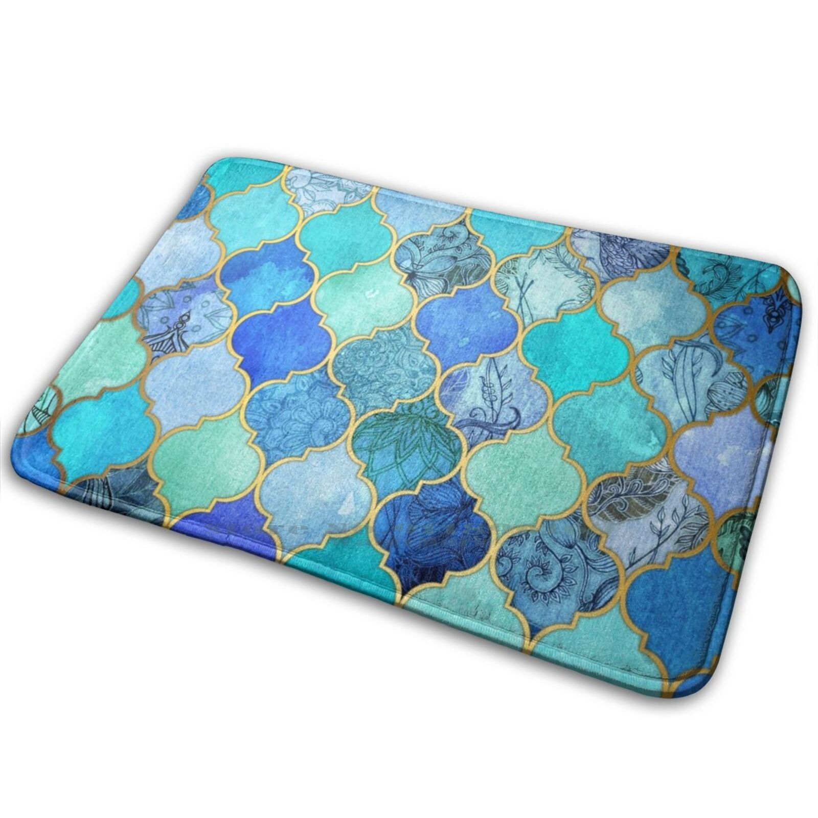Carrelage décoratif marocain antidérapant, bleu Cobalt, eau et or, tapis de porte d&#39;entrée de chambre à coucher: 40 cm x 60 cm