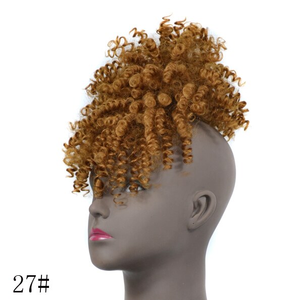 Jeedou afrikansk hår knold chignon med pandehår sort ombre farve hårtilbehør krøllet hår syntetisk damehår hestehale: #27
