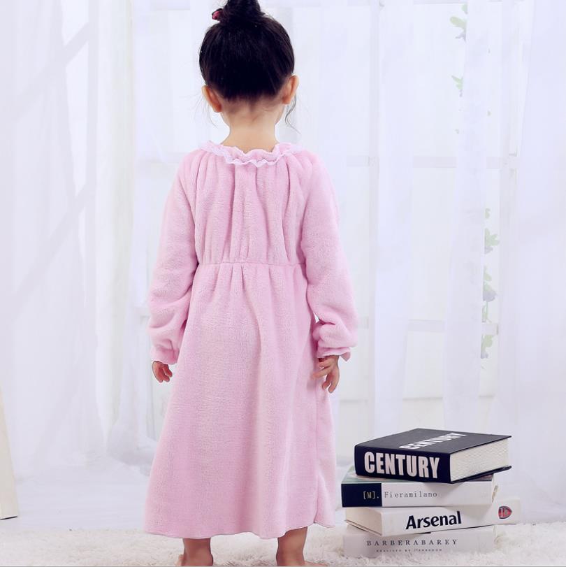 Camisones gruesos de franela para niña, ropa de dormir de buena , con lazo de encaje, para el hogar, ws162
